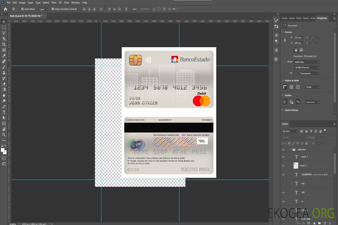 Chili Carte de débit principale de la banque Banco del Estado de Chile template